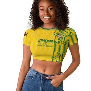 Custom Zimbabwe Football Raglan Cropped T shirt Come On Warriors - Kente Pattern - African Pride