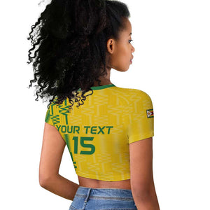Custom Zimbabwe Football Raglan Cropped T shirt Come On Warriors - Kente Pattern - African Pride