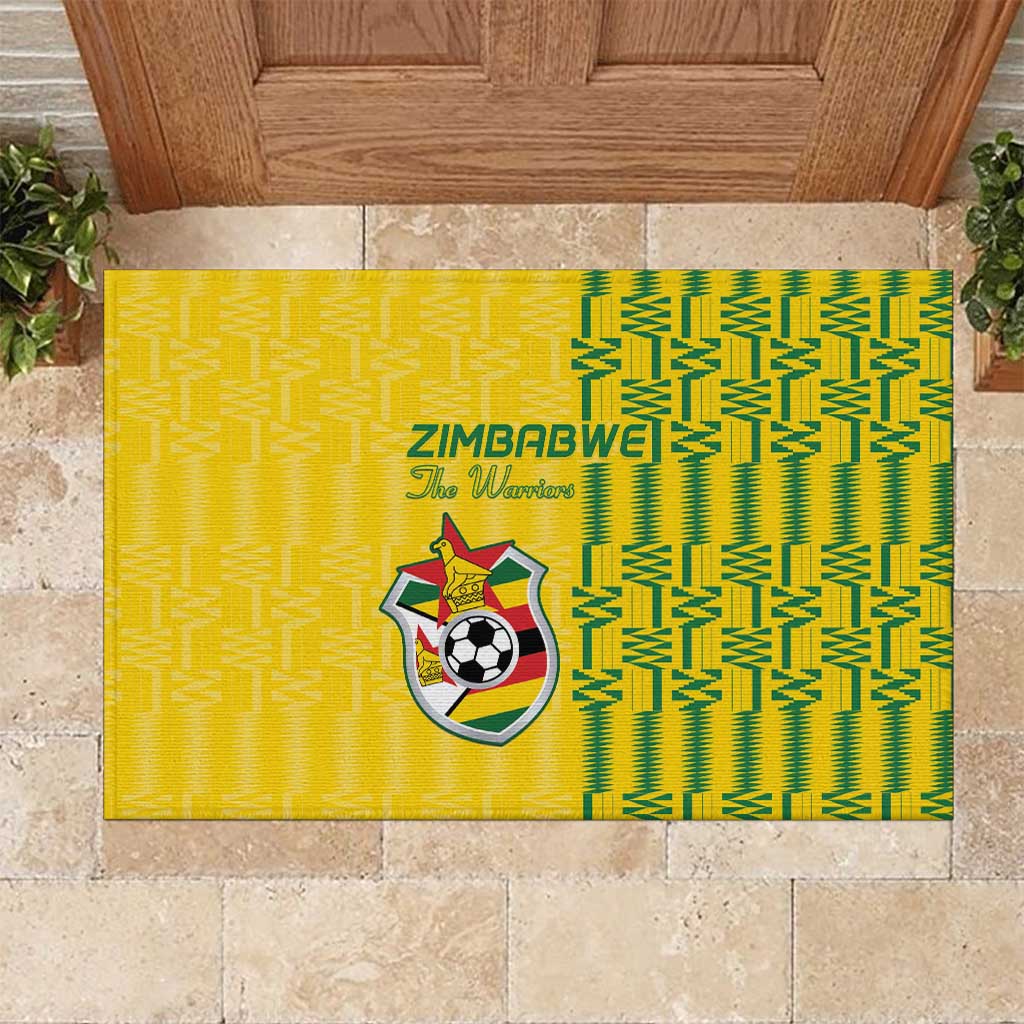 Zimbabwe Football Rubber Doormat Come On Warriors - Kente Pattern - African Pride