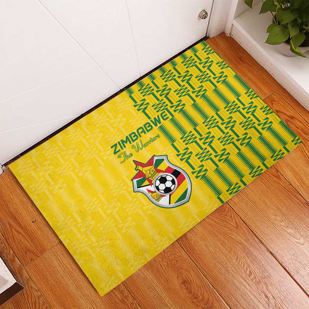 Zimbabwe Football Rubber Doormat Come On Warriors - Kente Pattern - African Pride