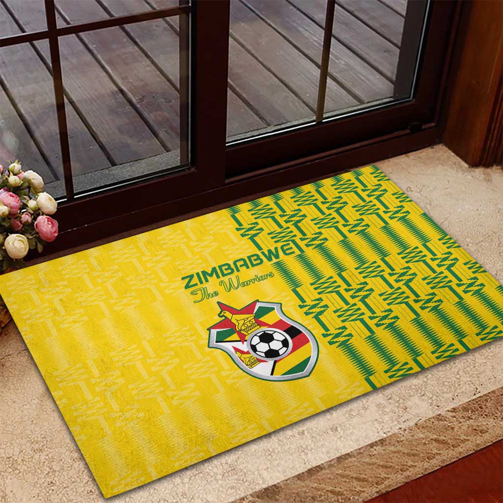 Zimbabwe Football Rubber Doormat Come On Warriors - Kente Pattern - African Pride
