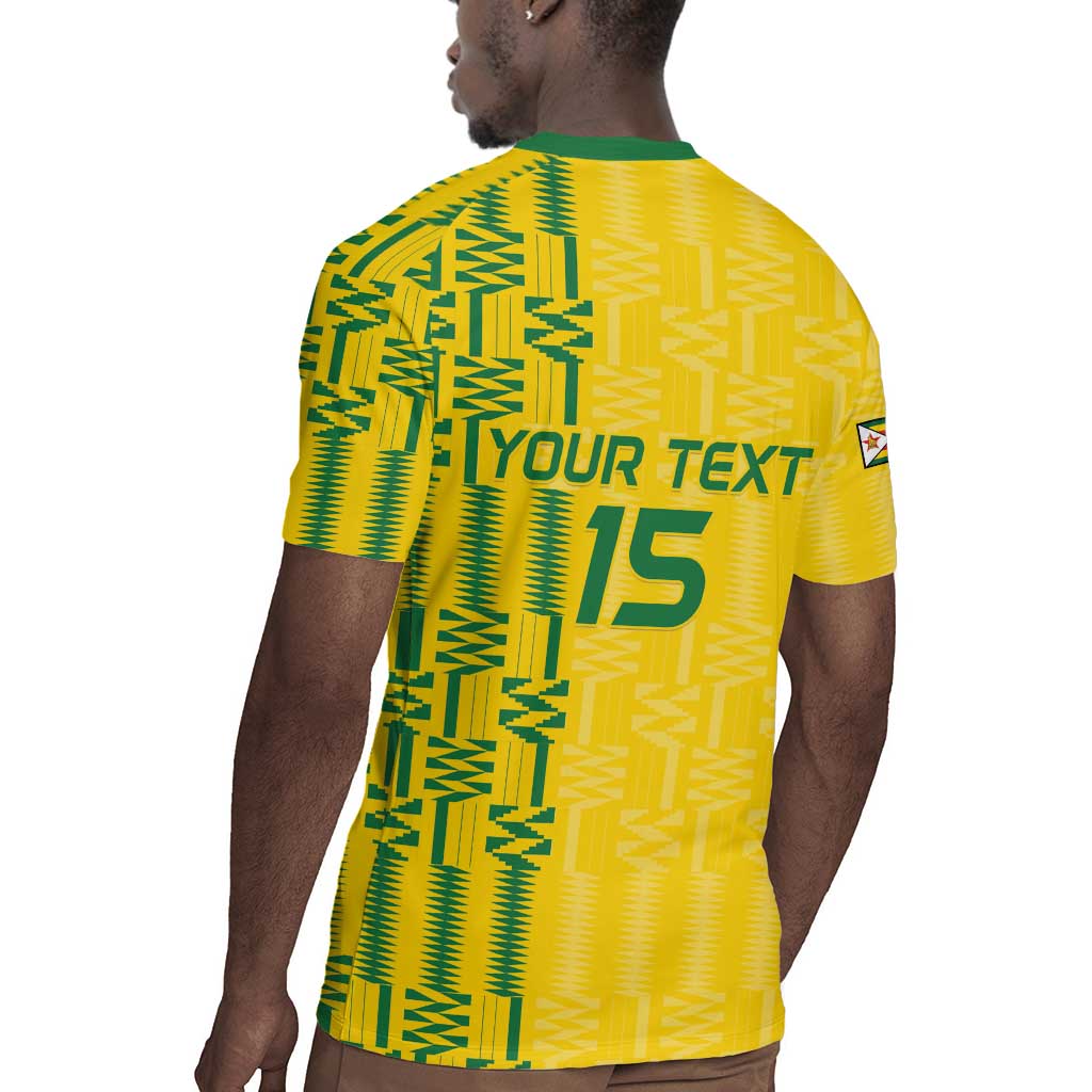Custom Zimbabwe Football Rugby Jersey Come On Warriors - Kente Pattern - African Pride