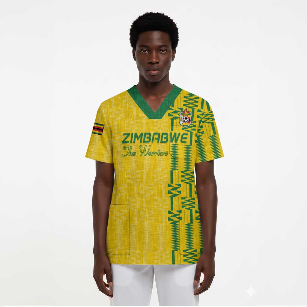 Custom Zimbabwe Football Scrub Top Come On Warriors - Kente Pattern - African Pride