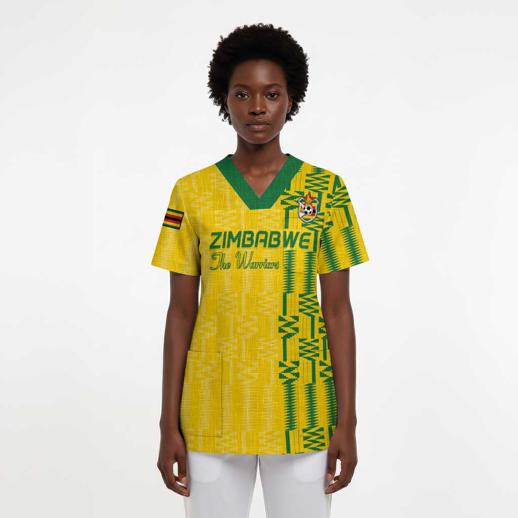 Custom Zimbabwe Football Scrub Top Come On Warriors - Kente Pattern - African Pride