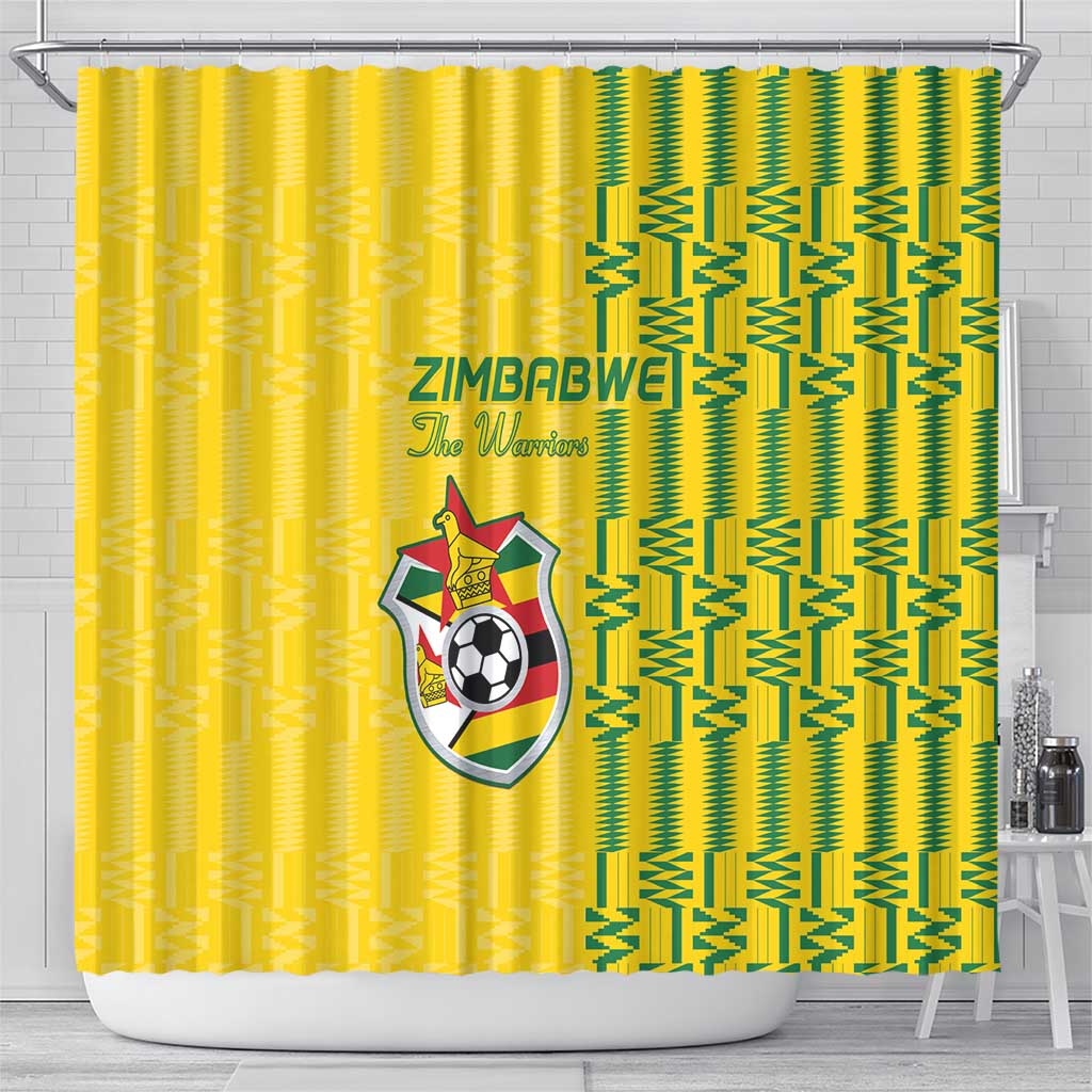 Zimbabwe Football Shower Curtain Come On Warriors - Kente Pattern - African Pride