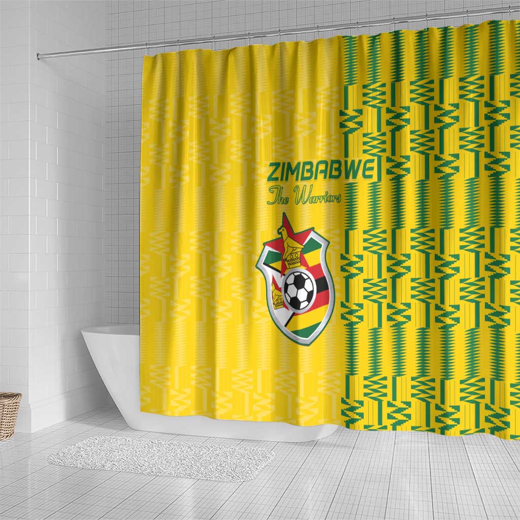Zimbabwe Football Shower Curtain Come On Warriors - Kente Pattern - African Pride