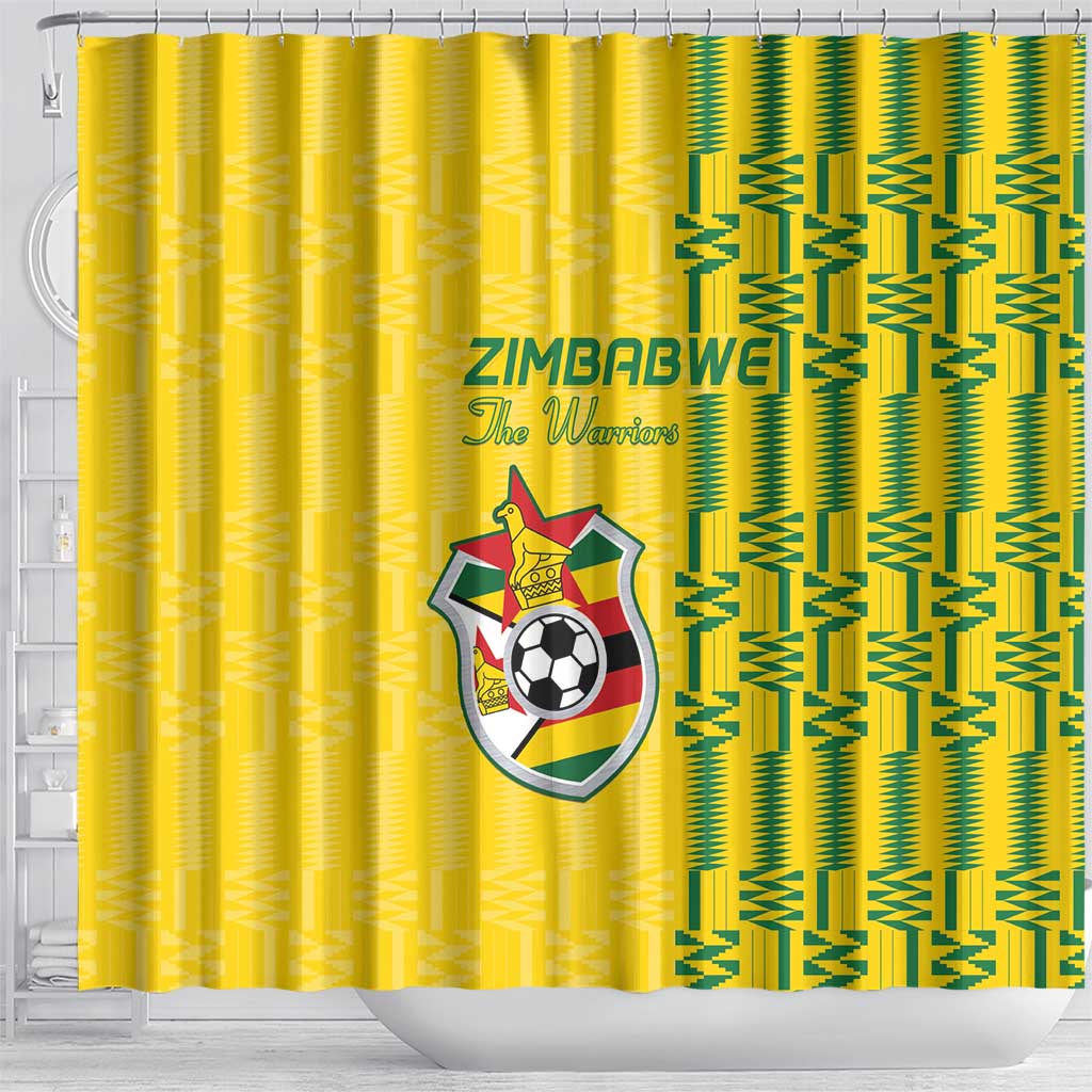 Zimbabwe Football Shower Curtain Come On Warriors - Kente Pattern - African Pride
