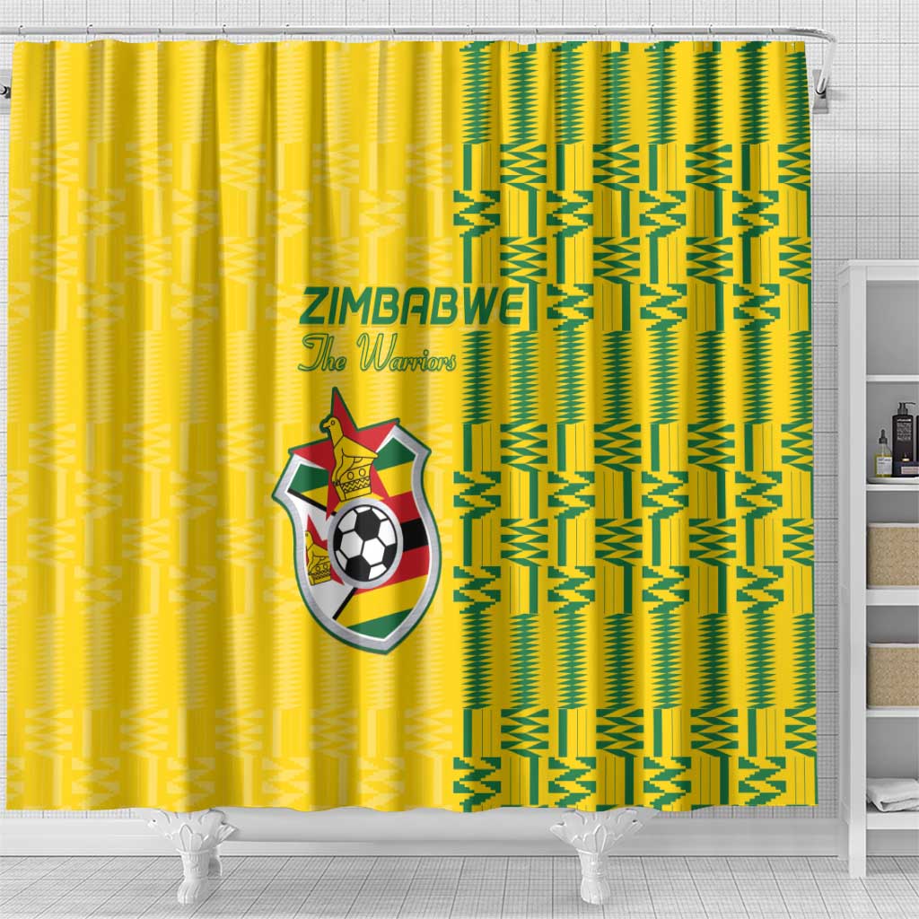 Zimbabwe Football Shower Curtain Come On Warriors - Kente Pattern - African Pride