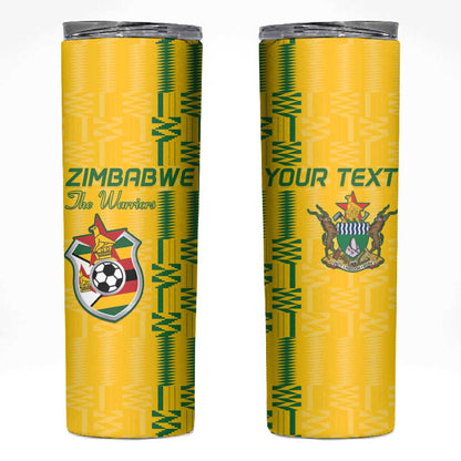 Custom Zimbabwe Football Skinny Tumbler Come On Warriors - Kente Pattern - African Pride