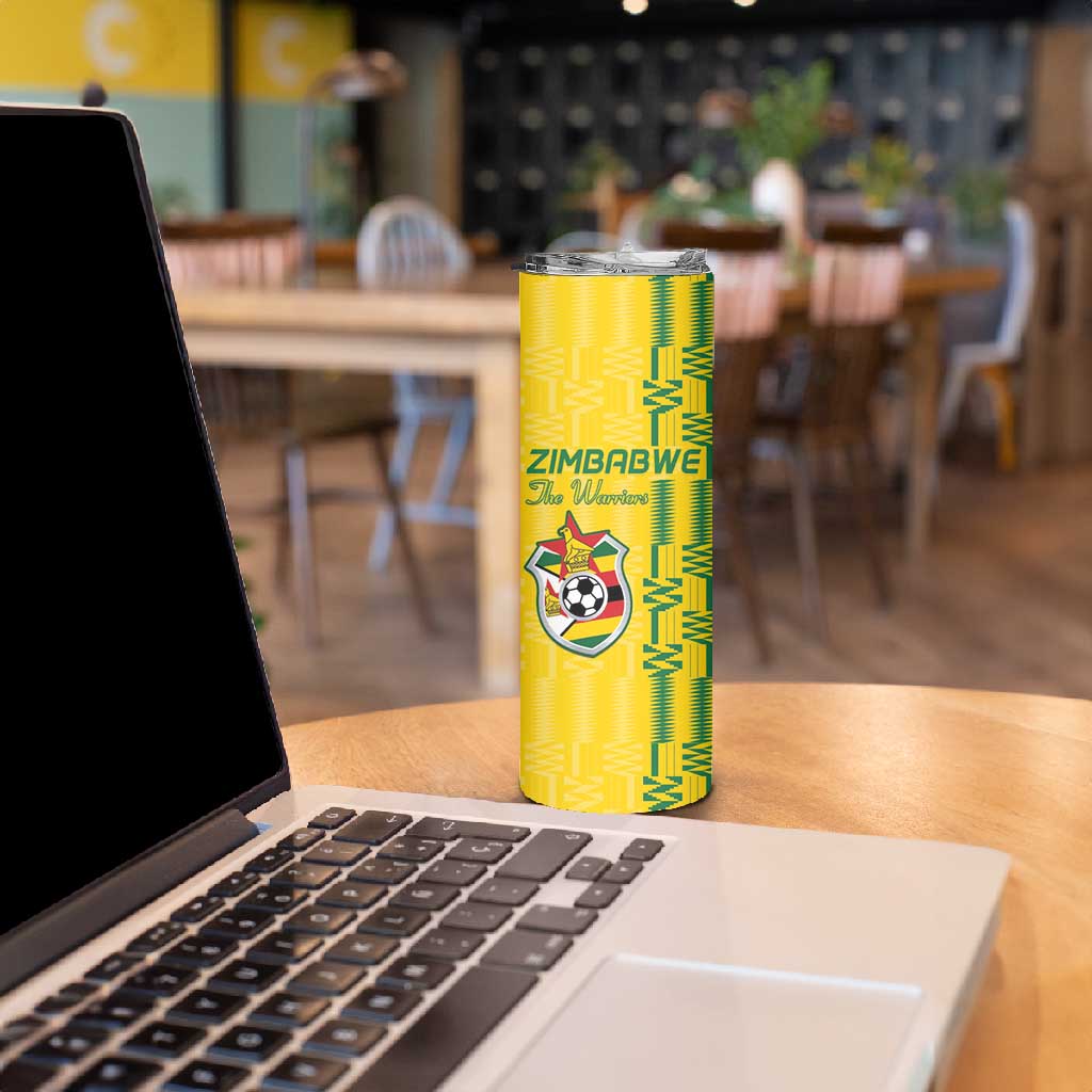 Custom Zimbabwe Football Skinny Tumbler Come On Warriors - Kente Pattern - African Pride