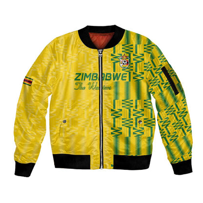 Custom Zimbabwe Football Sleeve Zip Bomber Jacket Come On Warriors - Kente Pattern - African Pride