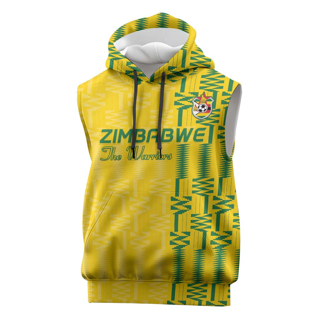 Custom Zimbabwe Football Sleeveless Hoodie Come On Warriors - Kente Pattern - African Pride
