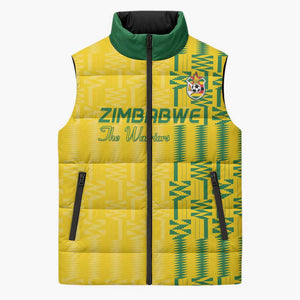 Custom Zimbabwe Football Sleeveless Puffer Jacket Come On Warriors - Kente Pattern - African Pride