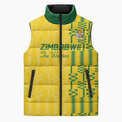 Custom Zimbabwe Football Sleeveless Puffer Jacket Come On Warriors - Kente Pattern - African Pride