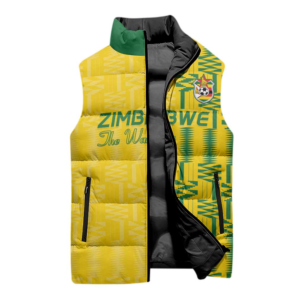 Custom Zimbabwe Football Sleeveless Puffer Jacket Come On Warriors - Kente Pattern - African Pride