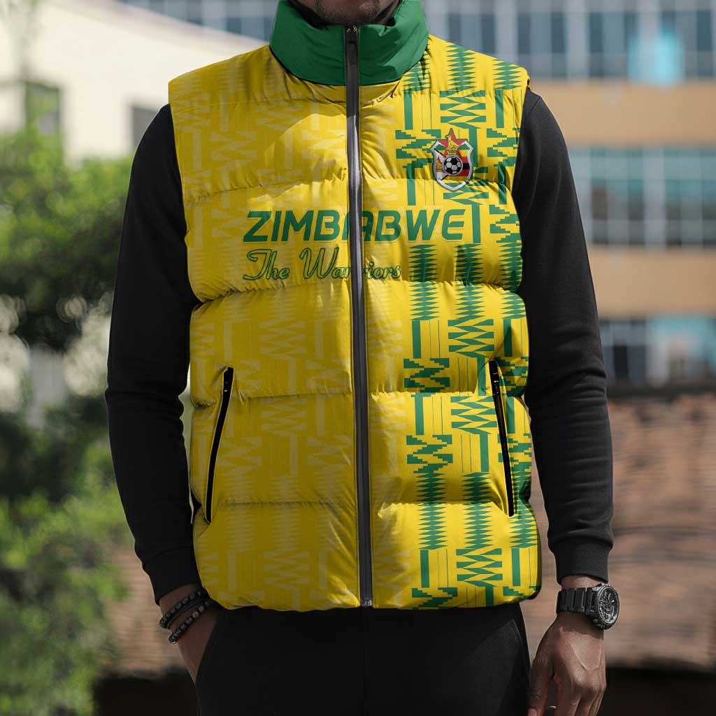Custom Zimbabwe Football Sleeveless Puffer Jacket Come On Warriors - Kente Pattern - African Pride
