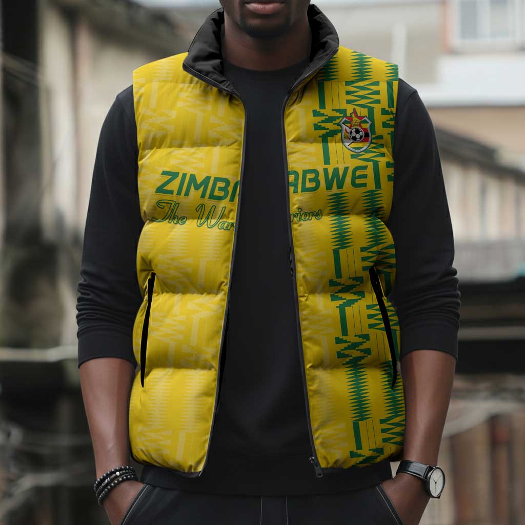 Custom Zimbabwe Football Sleeveless Puffer Jacket Come On Warriors - Kente Pattern - African Pride