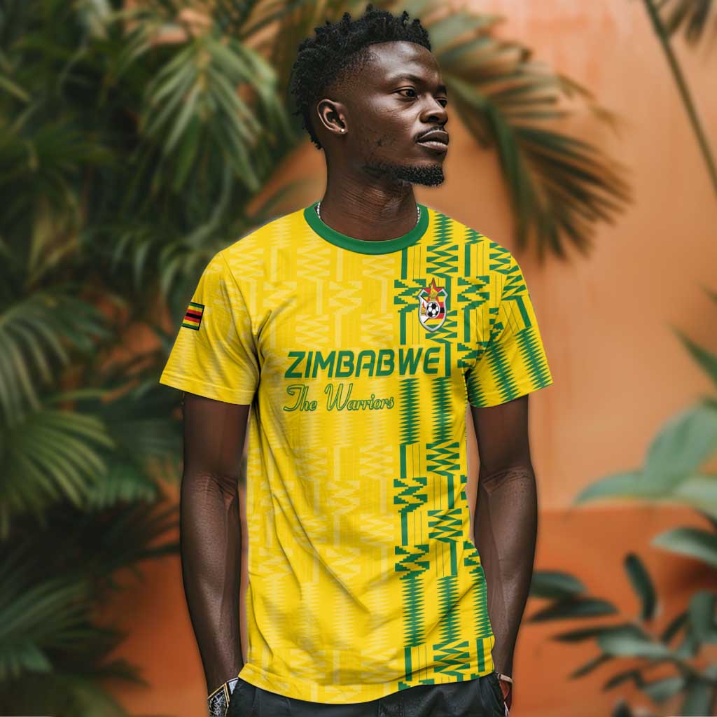 Custom Zimbabwe Football T shirt Come On Warriors - Kente Pattern - African Pride
