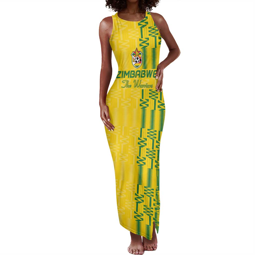 Custom Zimbabwe Football Tank Maxi Dress Come On Warriors - Kente Pattern - African Pride