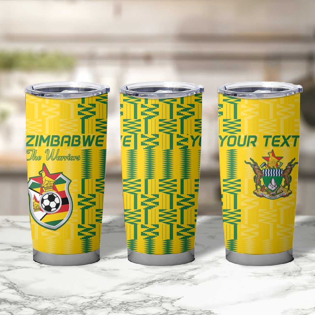 Custom Zimbabwe Football Tumbler Cup Come On Warriors - Kente Pattern - African Pride