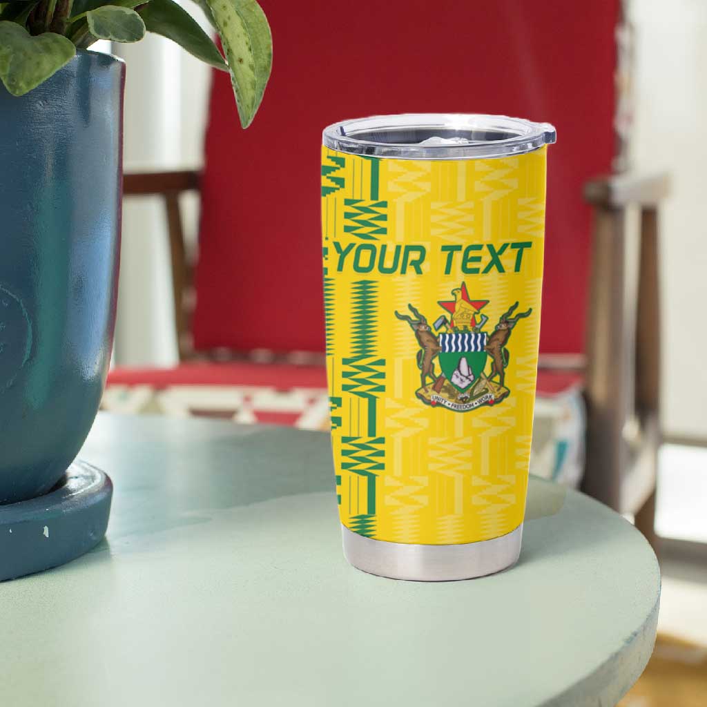 Custom Zimbabwe Football Tumbler Cup Come On Warriors - Kente Pattern - African Pride