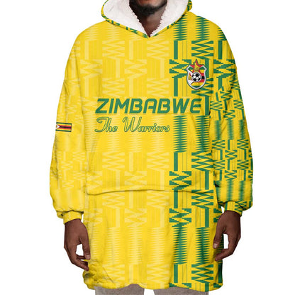 Custom Zimbabwe Football Wearable Blanket Hoodie Come On Warriors - Kente Pattern - African Pride