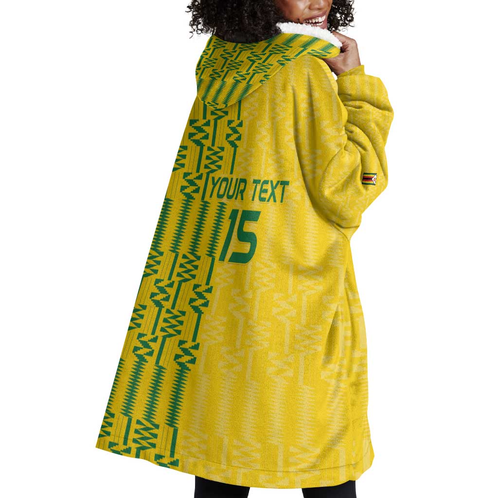 Custom Zimbabwe Football Wearable Blanket Hoodie Come On Warriors - Kente Pattern - African Pride