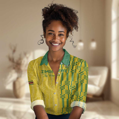 Custom Zimbabwe Football Women Casual Shirt Come On Warriors - Kente Pattern - African Pride