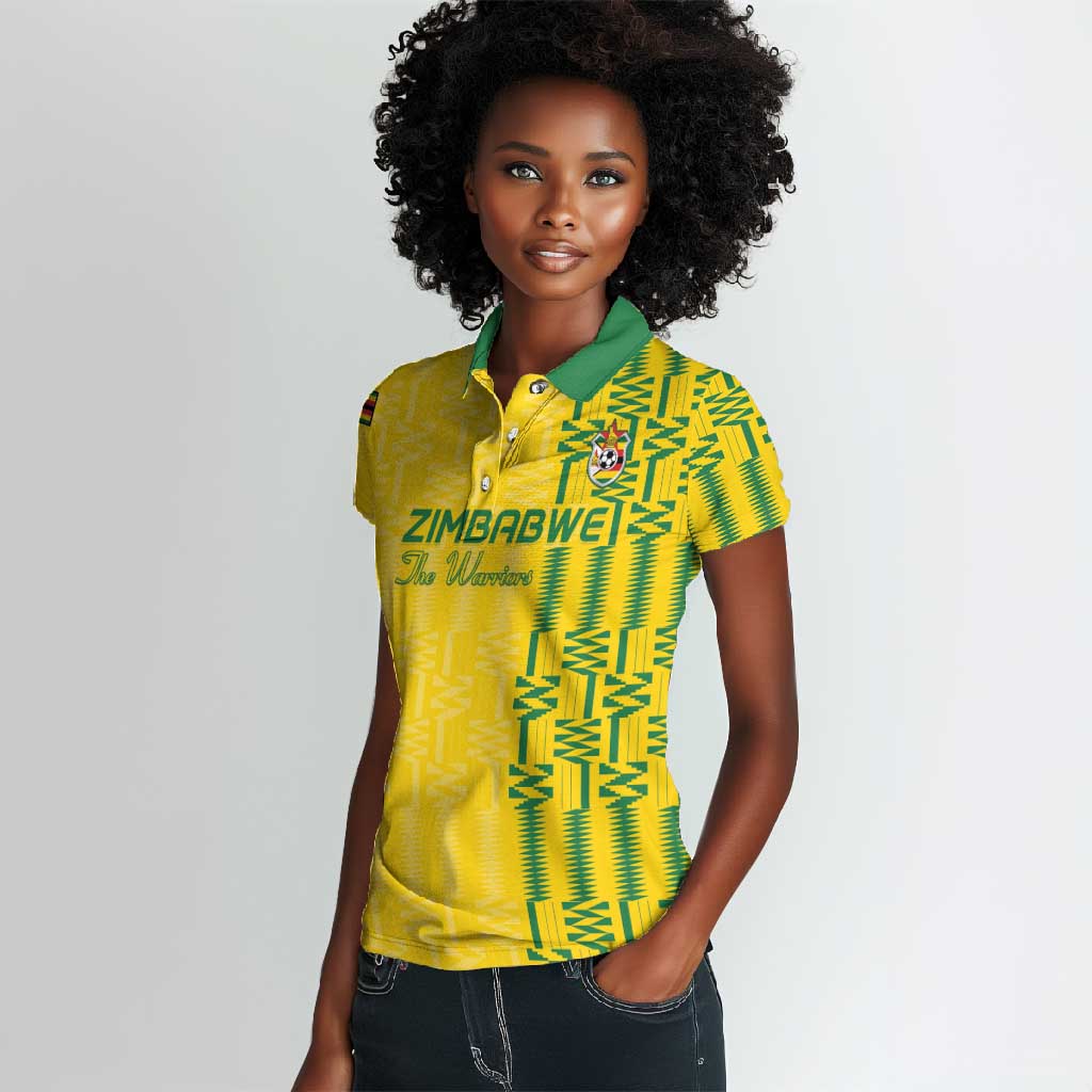 Custom Zimbabwe Football Women Polo Shirt Come On Warriors - Kente Pattern - African Pride