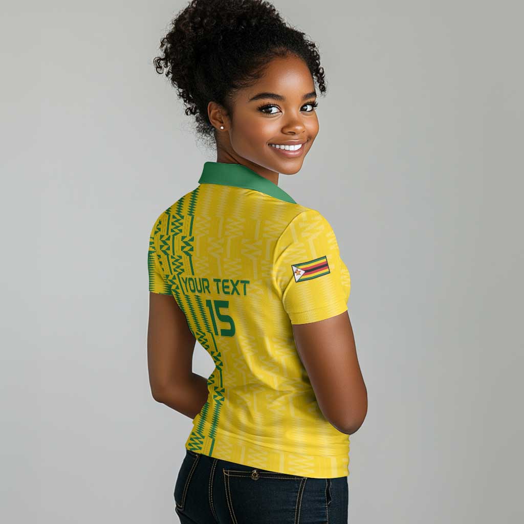 Custom Zimbabwe Football Women Polo Shirt Come On Warriors - Kente Pattern - African Pride