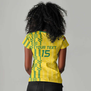 Custom Zimbabwe Football Women V-Neck T-Shirt Come On Warriors - Kente Pattern - African Pride