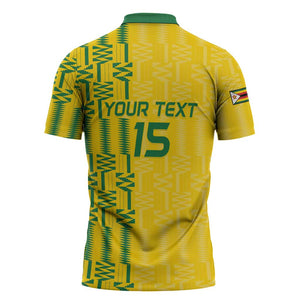 Custom Zimbabwe Football Zipper Polo Shirt Come On Warriors - Kente Pattern - African Pride