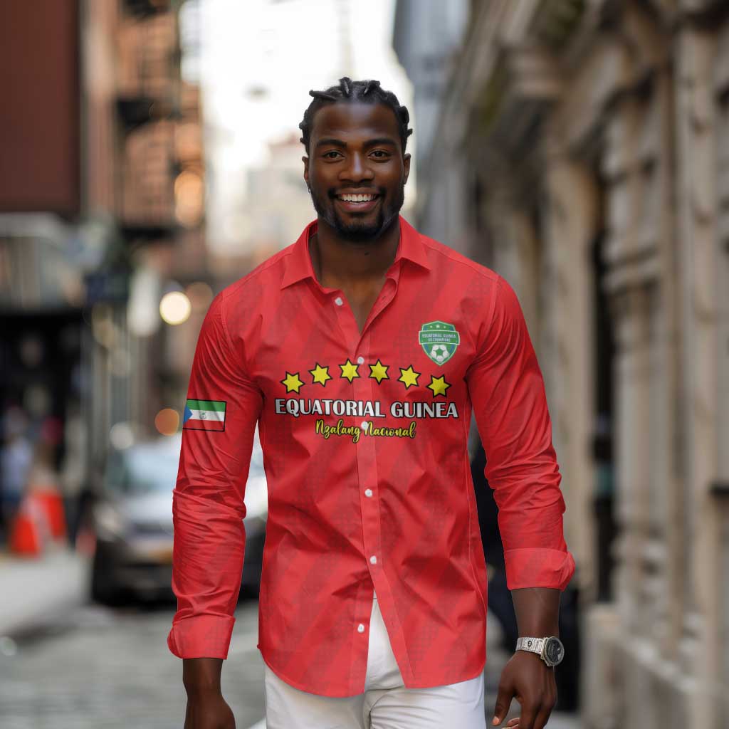 Custom Equatorial Guinea Football Long Sleeve Button Shirt Go Nzalang Nacional Go - African Pride