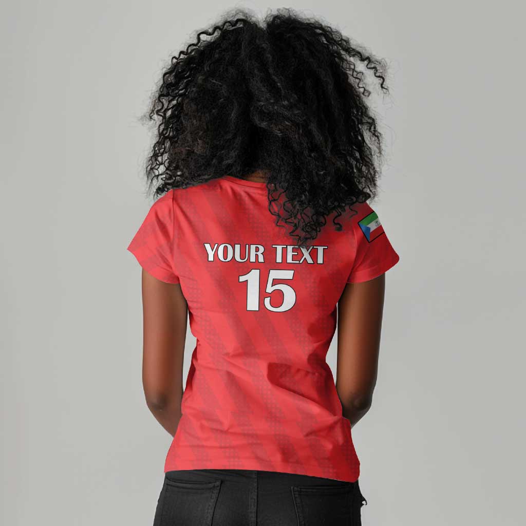 Custom Equatorial Guinea Football Women V-Neck T-Shirt Go Nzalang Nacional Go - African Pride