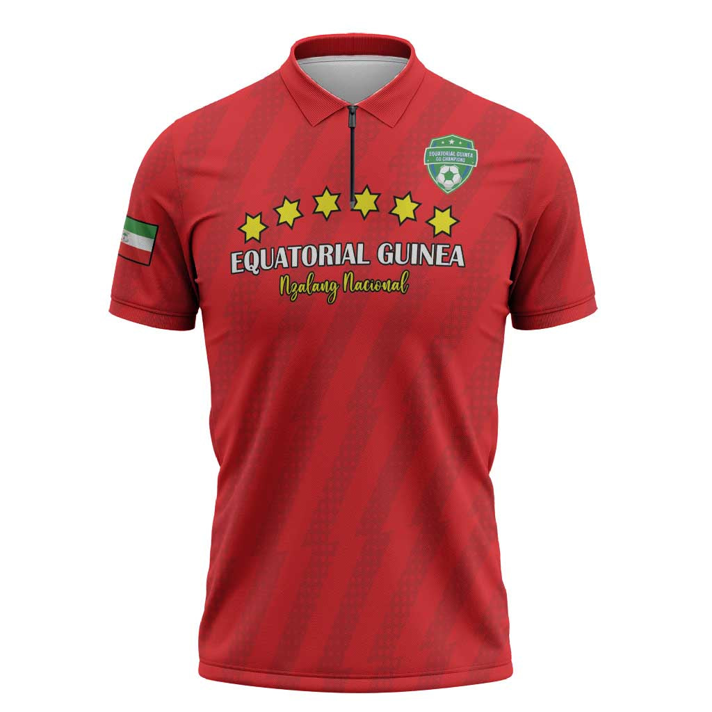 Custom Equatorial Guinea Football Zipper Polo Shirt Go Nzalang Nacional Go - African Pride