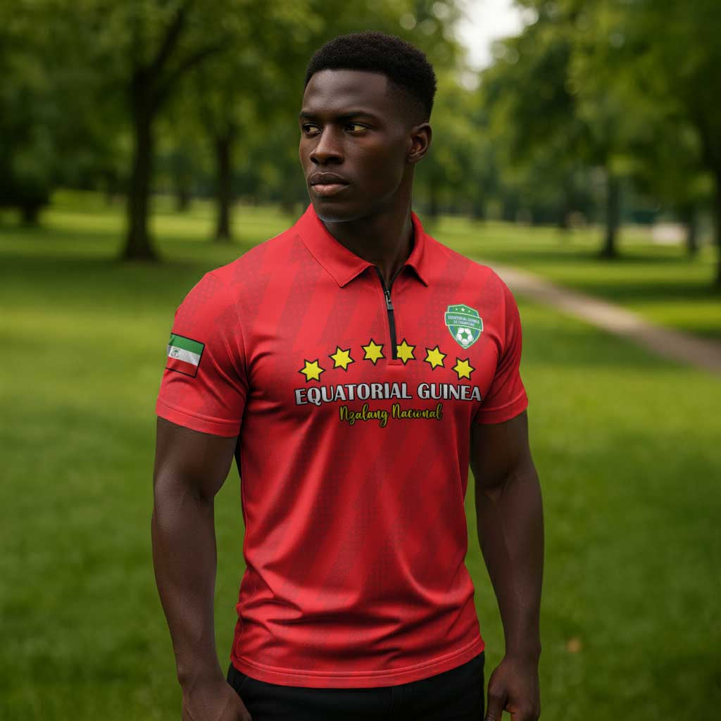 Custom Equatorial Guinea Football Zipper Polo Shirt Go Nzalang Nacional Go - African Pride