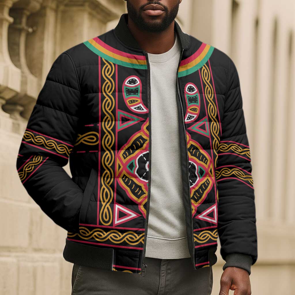 Cameroon Bamenda Bomber Puffer Jacket Toghu Traditional Pattern