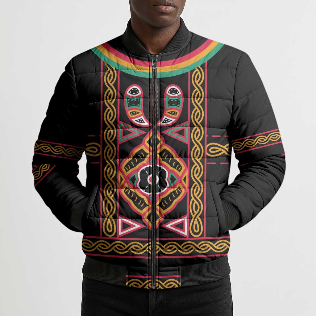 Cameroon Bamenda Bomber Puffer Jacket Toghu Traditional Pattern