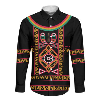 Cameroon Bamenda Long Sleeve Button Shirt Toghu Traditional Pattern