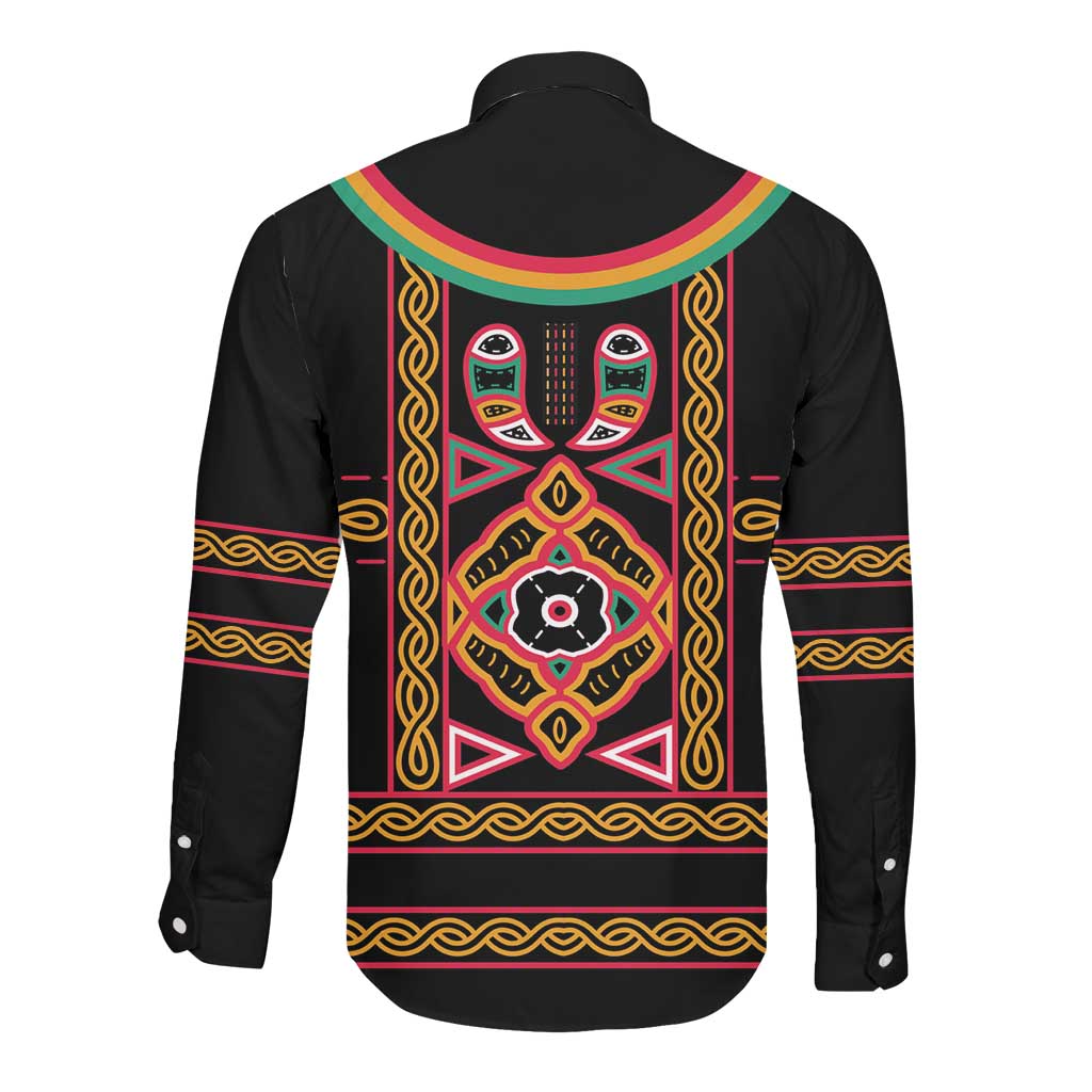 Cameroon Bamenda Long Sleeve Button Shirt Toghu Traditional Pattern