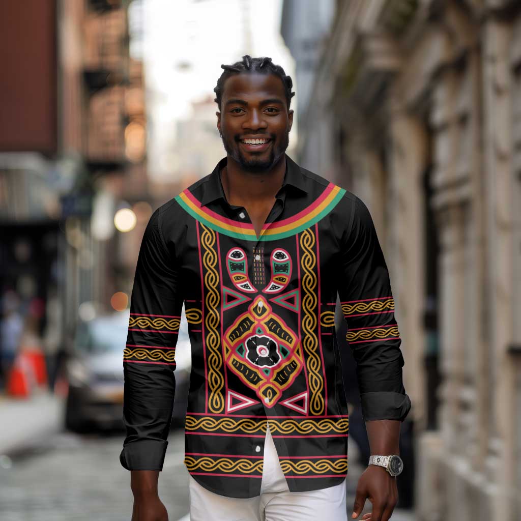Cameroon Bamenda Long Sleeve Button Shirt Toghu Traditional Pattern
