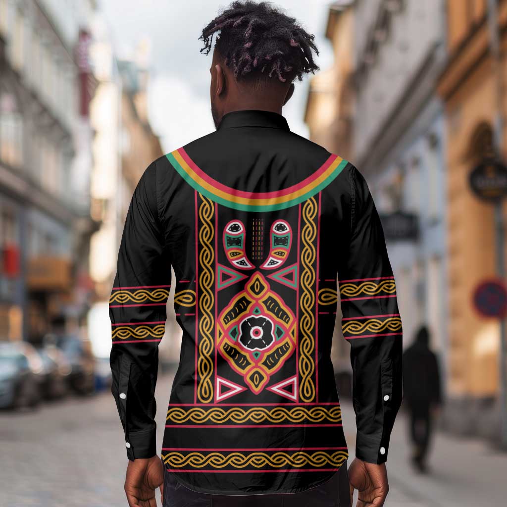 Cameroon Bamenda Long Sleeve Button Shirt Toghu Traditional Pattern