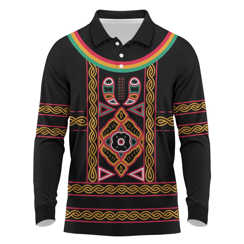 Cameroon Bamenda Long Sleeve Polo Shirt Toghu Traditional Pattern