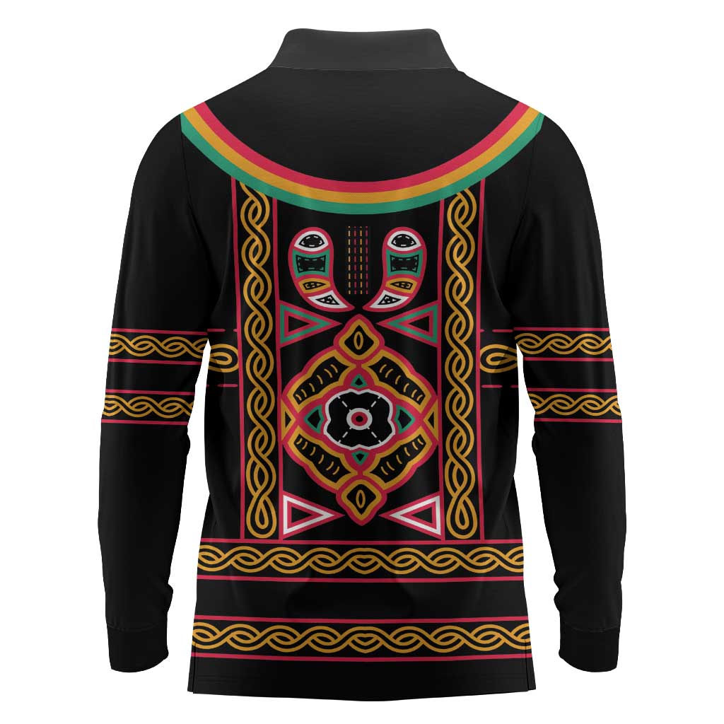 Cameroon Bamenda Long Sleeve Polo Shirt Toghu Traditional Pattern