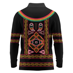 Cameroon Bamenda Long Sleeve Polo Shirt Toghu Traditional Pattern