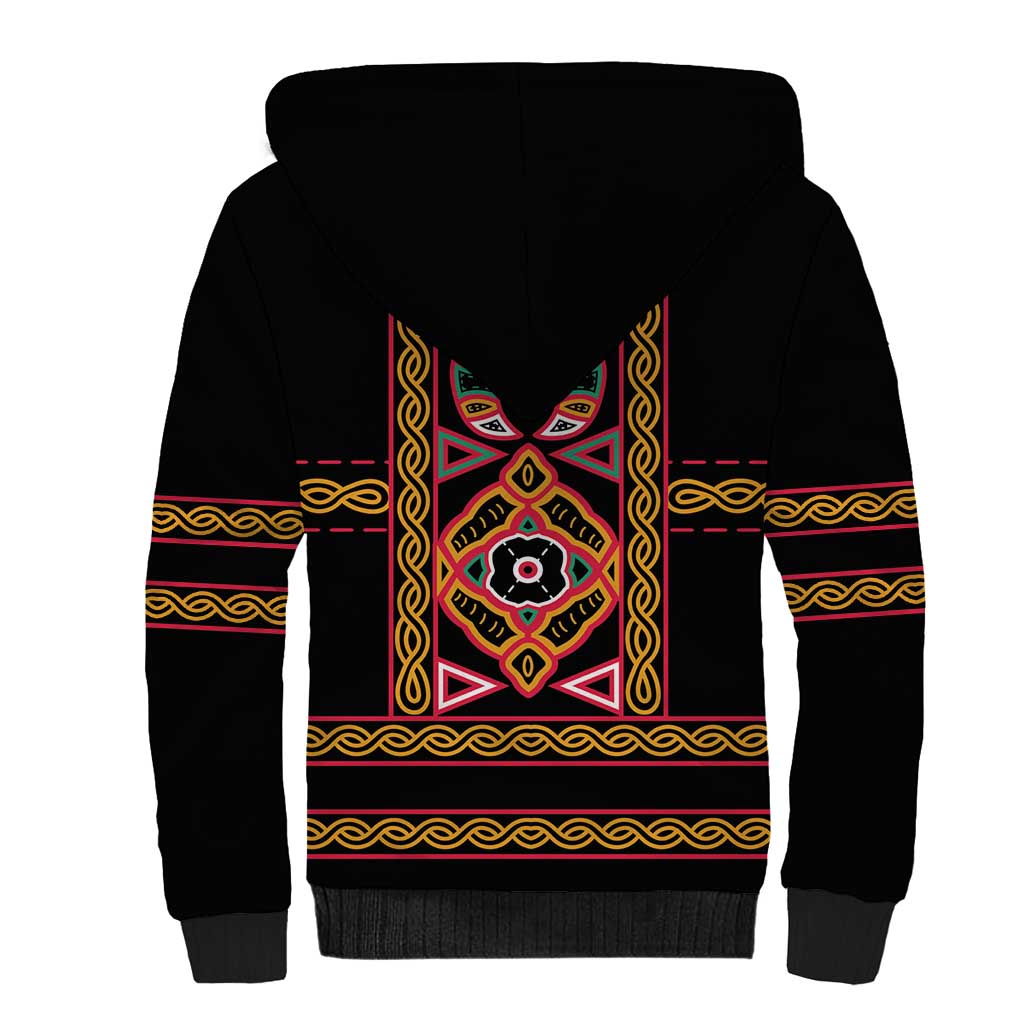 Cameroon Bamenda Sherpa Hoodie Toghu Traditional Pattern