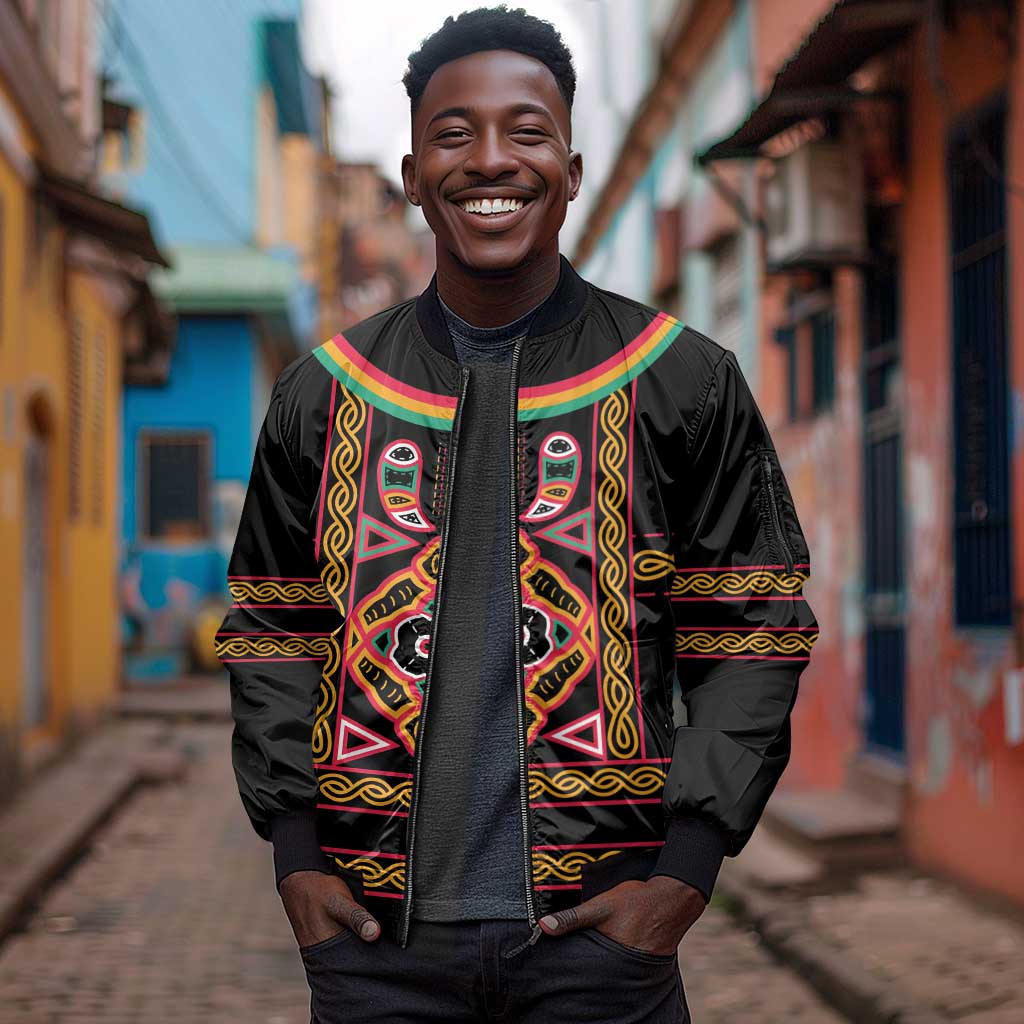 Cameroon Bamenda Sleeve Zip Bomber Jacket Toghu Traditional Pattern