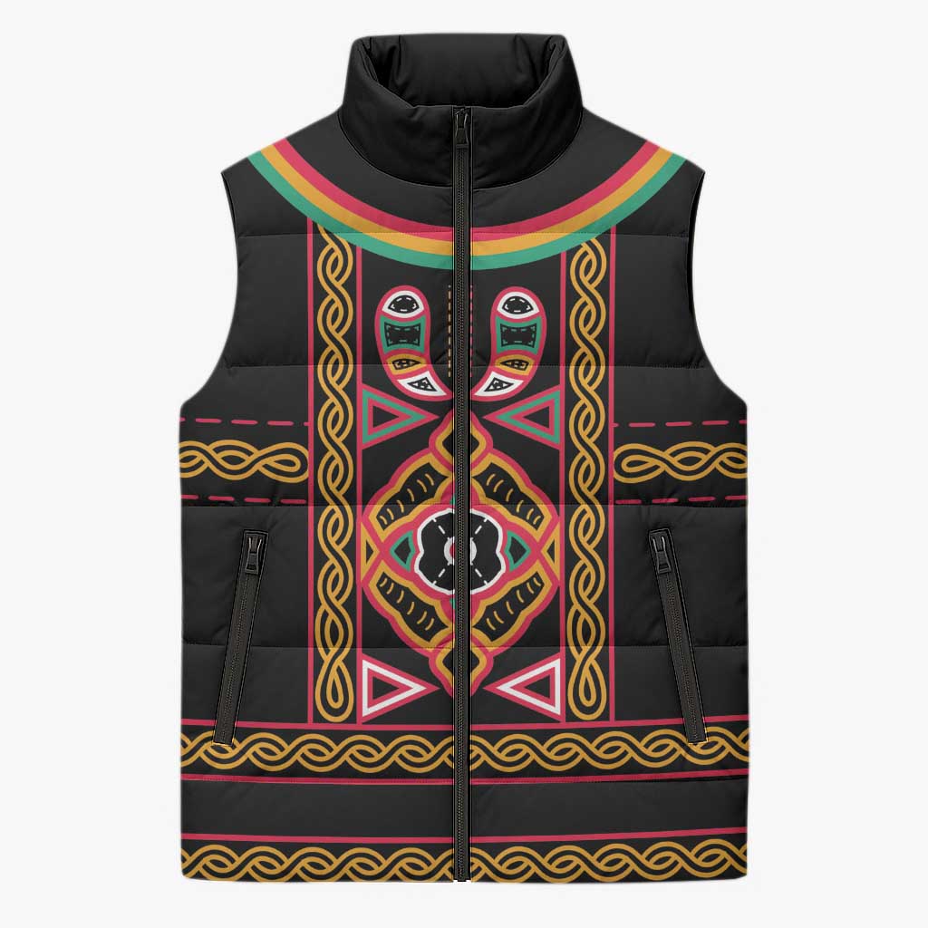 Cameroon Bamenda Sleeveless Puffer Jacket Toghu Traditional Pattern