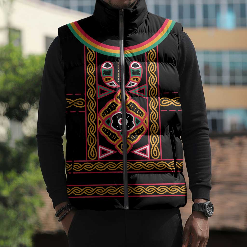 Cameroon Bamenda Sleeveless Puffer Jacket Toghu Traditional Pattern