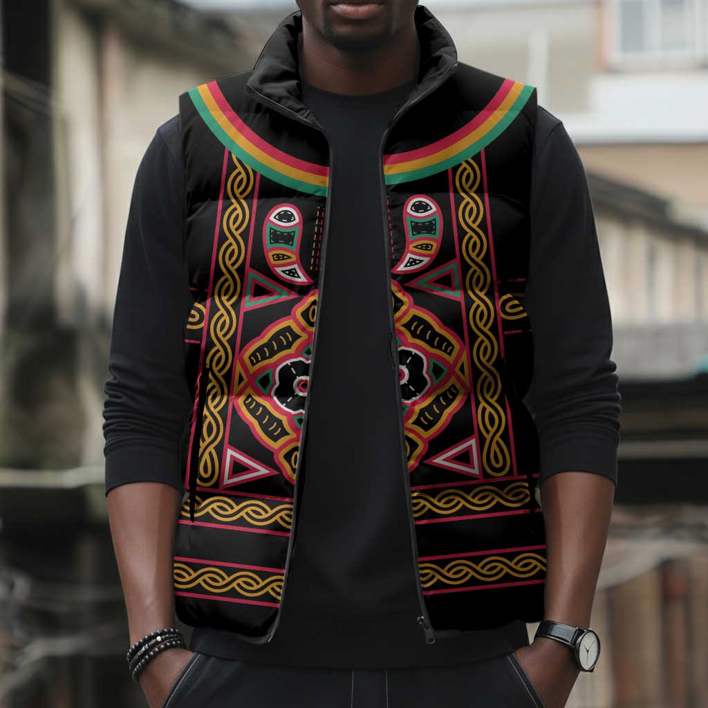 Cameroon Bamenda Sleeveless Puffer Jacket Toghu Traditional Pattern